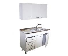 Arredobagno e Cucine Mobile Cucina 120cm 2 Ante, cassettiera SX, lavello Inox, scolapiatti e pensile