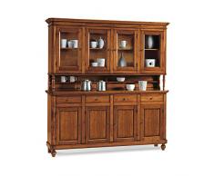 InHouse srls Credenza con vetrina, Arte povera, in Legno massello e MDF con rifinitura in Noce Lucido - Mis. 196x43x218