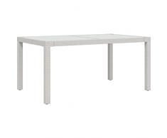 Tidyard Tavolo,da Pranzo,da Giardino,per Esterno,in Polyrattan Bianco,e Vetro,150x90x75 cm,Tavolo da Giardino in Rattan e Vetro,Tavolo da Esterno in Rattan e Vetro,Tavolo da Giardino in Vetro
