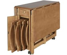 JIAChaoYi Tavolo da Pranzo Pieghevole in Legno di Gomma Senza Montaggio, Set Tavolo da Pranzo da 5 Pezzi Tavolo da Cucina da Pub con 4 sedie, cassetto