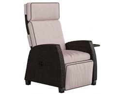 Grand patio Poltrona Relax in Rattan, Sedia da Giardino, Resistente Raggi UV, Schienale Regolabile, Mobili da Giardino Allaperto Sedia Reclinabile con Cuscino (Beige Scuro)