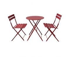 Rebecca Mobili Set Bistrot Tavolo Con 2 Sedie, Set Da Giardino, Rosso, Acciaio, Pieghevole, Per Balcone Terrazzo - Misure HxLxP: 71 x 60 x 60 cm - Art. RE6828