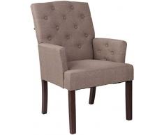 CLP Poltroncina Da Pranzo Sugar Design Chesterfield In Tessuto E Legno I Sedia Pranzo Imbottita Con Braccioli, Colore:taupe, Colore della cornice:antico