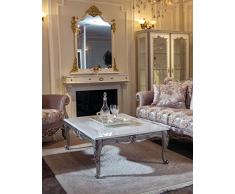 Casa Padrino tavolo soggiorno barocco di lusso bianco/argento 129 x 93 x A. 44 cm - Tavolo da salotto rettangolare in legno massello in stile barocco - Mobile da soggiorno barocco