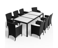 Deuba Salottino in Polyrattan Set Mobili Giardino 8 Sedie Impilabili Cuscini 7cm Tavolo 190x90x74cm