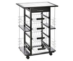 homcom Carrello da Cucina Salvaspazio con 1 Cassetto, 4 Cesti Estraibili, 4 Ripiani, Legno di Pino e Metallo, 57x37x83cm