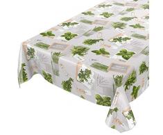 Tovaglia cerata, lavabile, di colore verde e beige, motivo: piante, taglia selezionabile, asciugamani, Kräuter Grün Beige Bio Basilikum, 100 x 140 cm