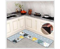 Tianher 2 Pezzi tappetini da Cucina Modello di Gatto dei Cartoni Animati 15.7*23.6+15.7*47.2 Lavabile Antiscivolo & 8 Pezzi Tappeto Gripper per Tappeti da Bagno