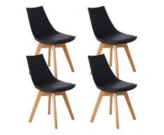 DORAFAIR Set di 4 Sedia da Pranzo Design scandinave con Gambe in faggio Massiccio e Cuscini in Finta Pelle, Nero