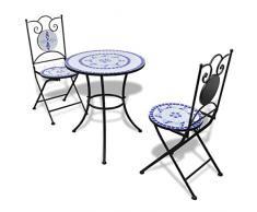 vidaXL Tavolo con Mosaico 60 cm con 2 sedie Blu/Bianco