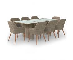 Tidyard Set 7/9 pz da Pranzo da Giardino con Tavolo e Sedie in Polyrattan e Vetro,Set Tavolo e Sedie da Giardino in Rattan e Vetro,Set Tavolo Quadrato e 6/8 Sedie da Pranzo da Giardino in Rattan