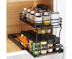 TZUTOGETHER 2 ripiani scorrevoli per spezie, Portaspezie Estraibile per armadio Organizzatore Portaspezie Estraibile Per Armadietto per spezie,Doccia,dispensa - Cucina,Bagno,sottolavello (Nero)