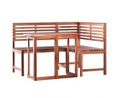 vidaXL Set 2 pz Tavolo da Balcone e Panca ad Angolo Tavolo da Pranzo Arredamento Terrazzo Patio Arredo per Esterni Legno Massello di Acacia