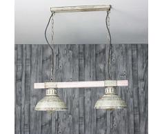 Licht-Erlebnisse Elegante lampada a sospensione in Shabby bianco Colori legno Vintage Design 2x E27 fino a 60 Watt 230V metallo e legno Cucina Sala da pranzo Sospensione lampada a sospensione interno