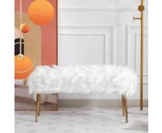 Wahson Panca Fondo Letto in Pelliccia Panchina Imbottita per Ingresso/Camera da Letto, Panca Interno con Gambe Dorate (Bianco,90 CM)