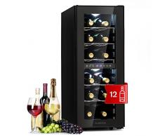 KLARSTEIN Cantinetta Vino Refrigerata a Zona Doppia per Interno/Esterni, Frigo Bar, Cantina Vino con Vetrina, Mini Frigo con Protezione UV, Frigorifero Piccolo Touch Control, 5-18°C 12 Bottiglie