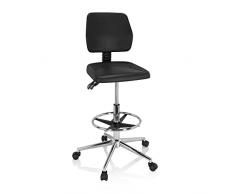 HJH Office 830102 Sedia da lavoro regolabile a unaltezza elevata TOP WORK 11 I Sgabello da lavoro Schiuma rigida Nero, comprese ruote e piedini