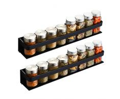 Avilia Mensola Portaspezie e Portaoggetti in Metallo, Design Moderno Nero, per Cucina e Bagno 7x22x5.5cm
