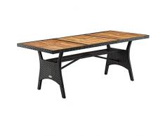 CASARIA Tavolo da Giardino in Polyrattan Ripiano in Legno di Acacia 190x90x74cm Regolabile in Altezza per Esterno Pranzo Terrazza
