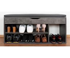 RICOO Scarpiera da ingresso WM034-BG-A Armadietto Armadio con Scaffale scompartimenti panca sedile comodo scarpe ripiano cuscino cassapanca organizer portascarpe salvaspazio legno grigio calcestruzzo