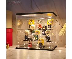Vetrina in Acrilico Trasparente con LED e Interruttore, Cubo Contenitori Scatola Vetrina Espositiva per Collezionismo, Modellismo, Minifigure, Statuette, Minerale (Nero, 4 Ripiani, 30x22,5x28 cm)