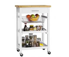FOREHILL Carrello portaoggetti,Carrello da Cucina Salvaspazio,Scaffale da Cucina con Rotelle, Carrello di Servizio con 3 Ripiani, per Cucina, Bagno, Soggiorno, Studio 58x40x86cm Bianco