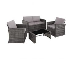 TecTake 800905 Salottino in Rattan, 2 Poltrone Divano Tavolo con Piano in Vetro Rimovibile, Comodissimi Cuscini, Viti in Acciaio Inox (Grigio)