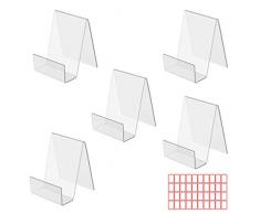 LAITER 5 Pezzi Acrilico Porta-Brochure Trasparente Plastica Acrilico Espositore per Menù Libro Calendario e 40 Etichetta Rossa Facilitare Lidentificazione Adatto a Casa Ristorante Libreria Bar