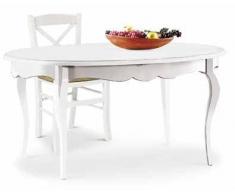 CasaPiù est 2019 Tavolo con 1 allunghe da 50 cm, arte povera, in legno massello e mdf con rifiniture in bianco opaco Ovale - Mis. 160X110