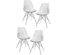 Duhome Set di 4 Sedia da Sala da Pranzo in plastica Bianco Design Retro con Cuscino in Similpelle Stil scandinavo con Piedini in Metallo Cucina Vintage 518J