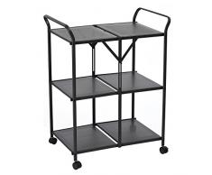 Fit@Home, carrello di servizio pieghevole, da cucina, portaoggetti, in acciaio, con ruote Nero