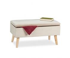 Relaxdays Panca Contenitore, 40x41x80 cm, 40L, Seduta Imbottita, Gambe in Legno, Pouf Cassapanca, 2 Posti Comodi, Crema, Tessuto, gommapiuma, 1 pz