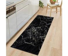 WGOO Carpet Tappeti Cucina Lavabile Antiscivolo Design Tappeto da Cucina,Tappeto per Bagno Stampato in Marmo Nero Spessore 7MM,60X180CM