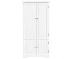 FOREHILL Credenza Bianca Salvaspazio, Mobile Piccolo in Legno, multiuso con 4 Ripiani Regolabili, adatto per Bagno, Cucina e Soggiorno 58.2x31.5x123cm