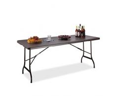 Relaxdays Tavolo da Giardino Pieghevole, Tavolino da Campeggio Picnic, con Maniglia, H x L x P 72x178x74 cm, Marrone