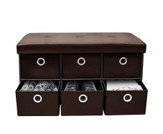 BAKAJI Cassapanca Pouf Contenitore con 6 Cassetti Poggiapiedi per Camera da Letto Panca Sgabello Struttura Pieghevole Rivestimento in Eco Pelle Seduta Rimovibile Imbottita 38 x 76 cm (Marrone)