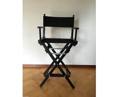 SEDIA REGISTA ALTA PIEGHEVOLE nera + tessuto nero SEDIA MAKE UP TRUCCATRICE SEDIA SGABELLO DA BAR GIARDINO