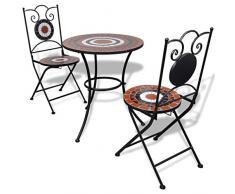 vidaXL Tavolo con Mosaico 60 cm con 2 sedie Colore Terracotta/Bianco