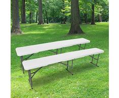 SKYLANTERN Set di 2 panche pieghevoli, 180 cm, set di due panche pieghevoli per tavolo da campeggio, x2 panchina pieghevole, ideale per battesimi, matrimoni, picnic, credenza e grigliata