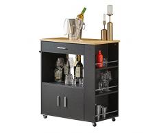 SoBuy Carrello da cucina legno Mobiletto cucina salvaspazio con cassetto e armadietto 82x46x88 cm FKW113-SCH