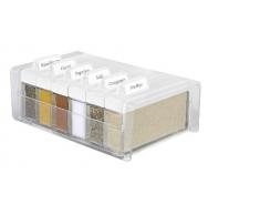 Emsa Spice Box Schedario Portaspezie, 6 Spezie, Vetro, Trasparente/Bianco