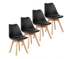 EGGREE Set di 4 pranzo/Ufficio Sedia con gambe in quercia massiccio, (TM) Sedie senza braccia imbottita di design per il massimo comfort - Nero