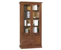 Mar.c.a. Design - Libreria da Parete con 4 Cassetti e 8 Vani, Mobile Soggiorno con Vetrina Elegante in Legno di Pioppo Noce Scuro - Arte Povera Made in Italy - Misura 94x41x187