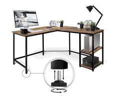 MIADOMODO® Scrivania Angolare - Forma di L, Stile Industriale, 138x138x76 cm, 2 Ripiani, MDF e Ferro, Marrone Vintage - Computer, PC, Ufficio, Studio, Gaming, Scrivania ad angolo, Facile da Montare