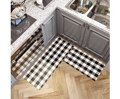 Tappeti da Cucina in PVC, Tappeti Antiscivolo, Tappetini da Cucina, Impermeabili e Resistenti allolio, Adatti per Cucina, Soggiorno e Camera da Letto 2 pezzi, 45x75 cm + 45x120 cm, Nero&Bianco