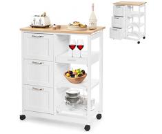 RELAX4LIFE Carrello da Cucina con Ruote Girevoli, Credenza Portaoggetti in Legno Robusto con 3 Cassetti e 3 Ripiani, Carrello di Servizio Pratico e Salvaspazio per Sala da Pranzo, 63,5 x 34 x 82,5 cm