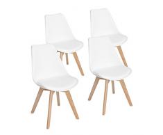 EGGREE Set di 4 Tulip Pranzo/Ufficio Sedia con Gambe in Faggio Massiccio, Sedie Senza Braccia Imbottita di Design per Il Massimo Comfort Bianco