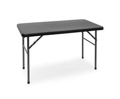 Relaxdays Tavolo da Campeggio Pieghevole Bastian, Rettangolare 74x121,5x61,5, Tavolino da Outdoor, Aspetto Rattan, Nero