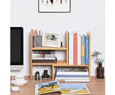 SONGMICS Organizzatore Scrivania Fai da Te Adattabile in 3 Modi, Mensola da Tavolo Salvaspazio, Piccolo Scaffale Portaoggetti Libri Decorazioni, per Camera Ufficio Cucina Bagno, Bambu Naturale OFS45NL