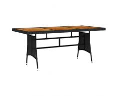 vidaXL Tavolo Giardino Nero 160x70x72cm Polyrattan e Massello dAcacia